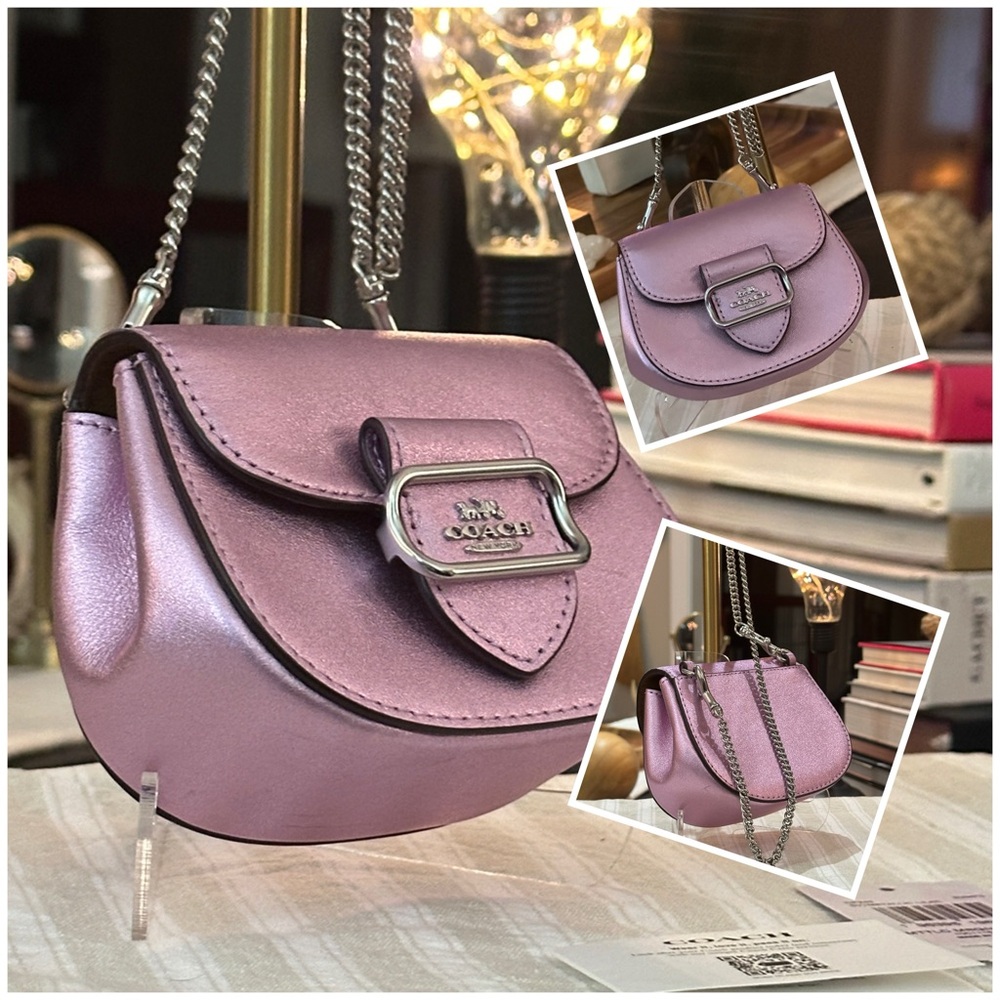 Coach Morgan Card Case w/Silver-Tone Chain Strap & Hardware in Metallic Lilac